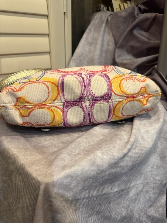 Coach Poppy Multicolor Signature Shoulder Bag with Silver Metallic Trim Clean - Picture 4 of 6